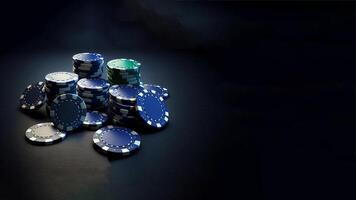 realistisk poker pommes frites eller hasardspel tokens i blå, grön och vit Färg för kasino spel. vadhållning på en bättre finansiell framtida, generativ ai teknologi. foto