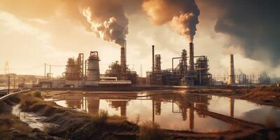ai genererad. ai generativ. tung industri förorenar fabrik ekologi katastrof. smutsig luft smog. grafisk konst foto
