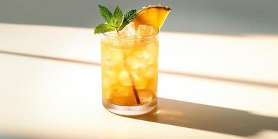 ai genererad. ai generativ. traditionell sommar gul tropisk cocktail mai tai. fest semester koppla av kyla vibe. grafisk konst foto