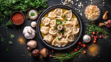 traditionell ryska dumplings. illustration ai generativ foto