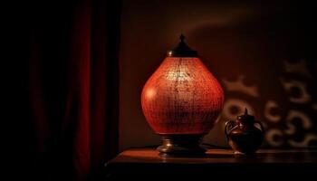 ett antik vas, upplyst förbi levande ljus genererad förbi ai foto