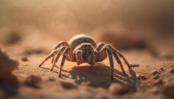 läskigt arachnid kryper med farlig gul ben genererad förbi ai foto