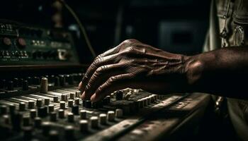 expert- ljud ingenjör blandning musik på nattklubb prestanda genererad förbi ai foto