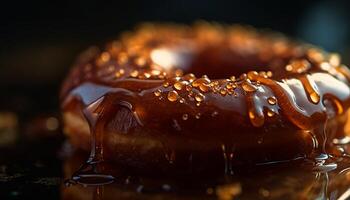 gourmet munk med choklad glasyr och strössel genererad förbi ai foto