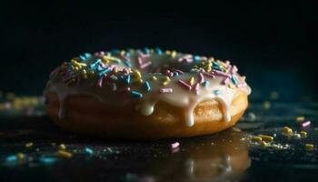 munk med choklad glasyr och strössel genererad förbi ai foto