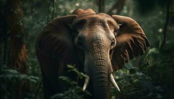 afrikansk elefant gående i lugn tropisk skog genererad förbi ai foto