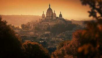 solnedgång tänds känd basilika i katolik huvudstad stad genererad förbi ai foto