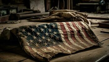 antik kudde på rustik amerikan flagga golv genererad förbi ai foto