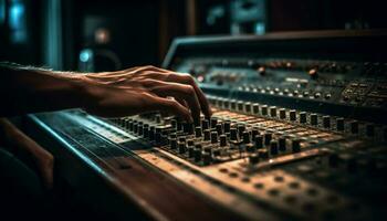 ljud ingenjör justeras Utrustning i inspelning studio genererad förbi ai foto