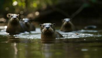 söt täta simning i våt, naturlig skönhet genererad förbi ai foto