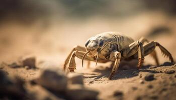 små artropod krypande på sand, selektiv fokus genererad förbi ai foto