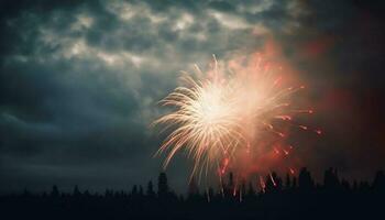 vibrerande färger belysa exploderande fyrverkeri visa på natt genererad förbi ai foto