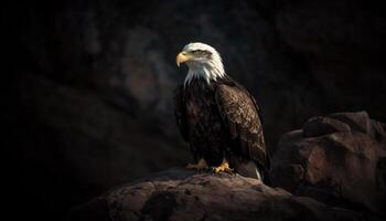 majestätisk skallig Örn sittande, jakt i natur genererad förbi ai foto