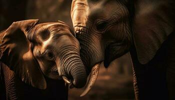 afrikansk elefant rynkig trunk och bete genererad förbi ai foto