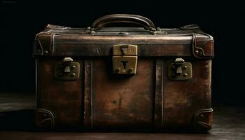 antik läder resväska, rostig låsa, nostalgi inuti genererad förbi ai foto