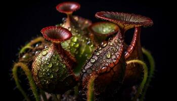 färsk grön blad med dagg i makro genererad förbi ai foto