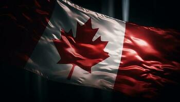 vinka kanadensisk flagga, patriotisk stolthet, majestätisk natur genererad förbi ai foto