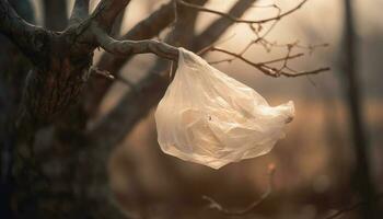 plast väska förorenar natur, skadar miljö genererad förbi ai foto