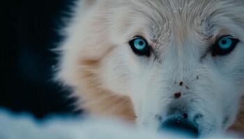 fluffig samojed valp ser på kamera utomhus generativ ai foto