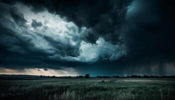 lynnig himmel över lantlig landskap, olycksbådande skönhet generativ ai foto