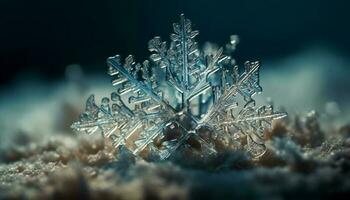 vinter- snöflinga dekoration på frostig blå bakgrund generativ ai foto