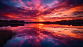 lynnig himmel speglar vibrerande färger i lugn scen generativ ai foto