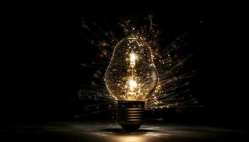lysande elektrisk lampa tänds fantasi med kreativitet genererad förbi ai foto