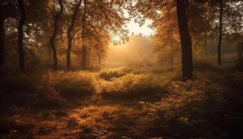 vibrerande höst färger i lugn skog äng genererad förbi ai foto