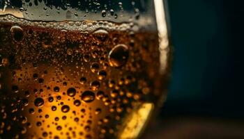 skummande öl glas med gyllene bubblor häller genererad förbi ai foto