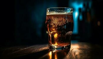skummande öl glas speglar firande i bar genererad förbi ai foto