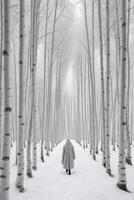 illustration skön landskap av stor träd och snö vinter- skapas med generativ ai teknologi. foto