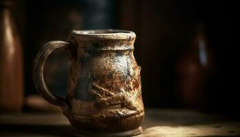 antik lergods kanna, en rustik souvenir av gammal kulturer genererad förbi ai foto