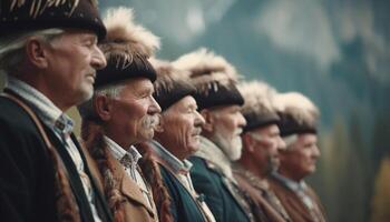 en glad firande av traditionell festival med verklig människor utomhus genererad förbi ai foto