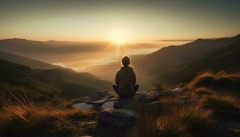 ett person mediterar på topp av berg topp, bön- genererad förbi ai foto
