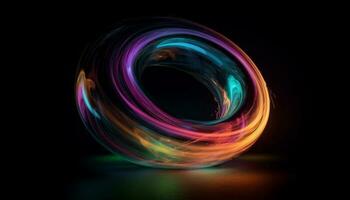 en ljus, mång färgad abstrakt cirkel tändande slät, lysande rörelse genererad förbi ai foto