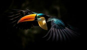 de vibrerande toucan sittpinnar på en gren i de regnskog genererad förbi ai foto