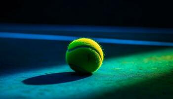 spelar tennis på natt, en roligt och friska fritid aktivitet genererad förbi ai foto