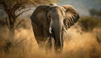 en majestätisk afrikansk elefant stående stark i de vildmark område genererad förbi ai foto