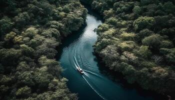 ovan de lugn havsbild, en Yacht segel genom natur skönhet genererad förbi ai foto