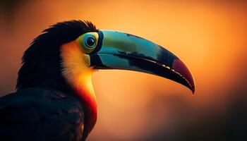 de vibrerande toucan perching på en gren i de skog genererad förbi ai foto