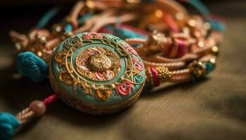 utsmyckad hindu armband symboliserar rikedom och andlighet i traditionell ceremoni genererad förbi ai foto