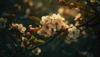 körsbär blomma gren i full blomma, en symbol av springtime skönhet genererad förbi ai foto