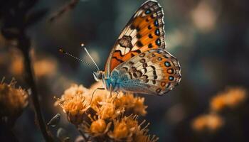 de ömtålig skönhet av en mång färgad fjäril i springtime genererad förbi ai foto