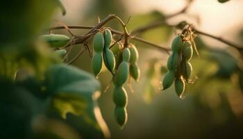 mogen oliver på gren, en skörda av friska organisk mat genererad förbi ai foto