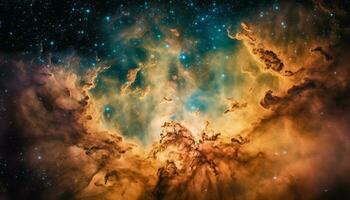 natt himmel glöder med vibrerande färger av exploderande stjärna mönster genererad förbi ai foto