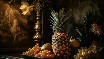 färsk tropisk frukt skål, en friska och ljuv mellanmål alternativ genererad förbi ai foto