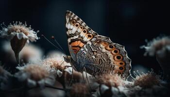 de fick syn på fjäril vibrerande vingar pollinera en enda blomma genererad förbi ai foto