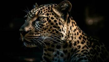 de majestätisk jaguar, en fick syn på stor katt, stirrar våldsamt ett huvud genererad förbi ai foto