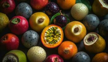 en färgrik samling av mogen, saftig frukt för friska småätande genererad förbi ai foto