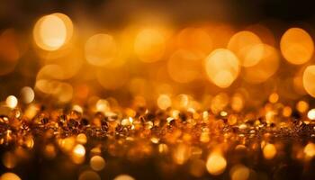 glittrande guld cirklar belysa festlig bakgrund i vibrerande firande genererad förbi ai foto